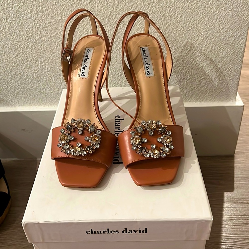 TAN LEATHER STRAPPED HIGH HEEL SANDAL